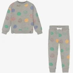 Grey Marl Cotton Happy Faces Tracksuit