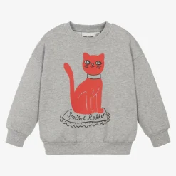 Grey Organic Cotton Cat Print Sweatshirt