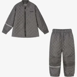 Grey Quilted Jacket & Trouser Set