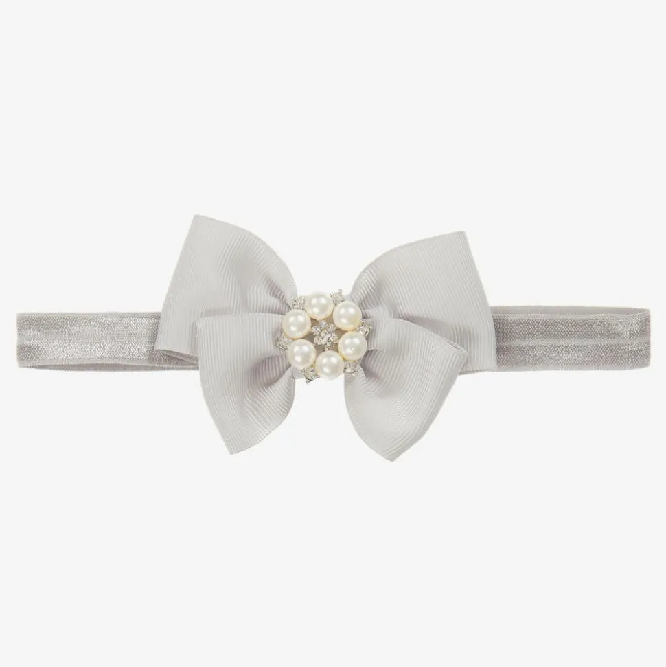 Grey Ribbon Bow Headband