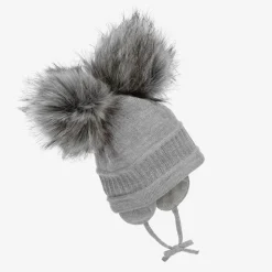 Grey Tindra Double Pom-Pom Hat
