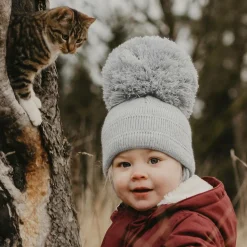 Grey Tuva Giant Pom-Pom Hat