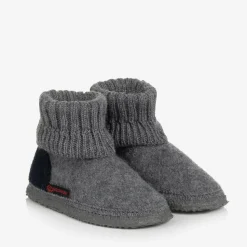 Grey Wool Boot Slippers