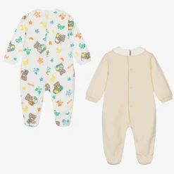 Ivory & Beige Teddy Bear Cotton Babygrows (2 Pack)