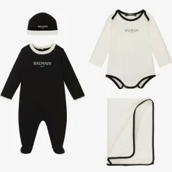 Ivory & Black Cotton Babysuit Gift Set