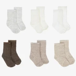 Ivory & Brown Cotton Baby Socks (6 Pack)