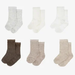 Ivory & Brown Cotton Baby Socks (6 Pack)