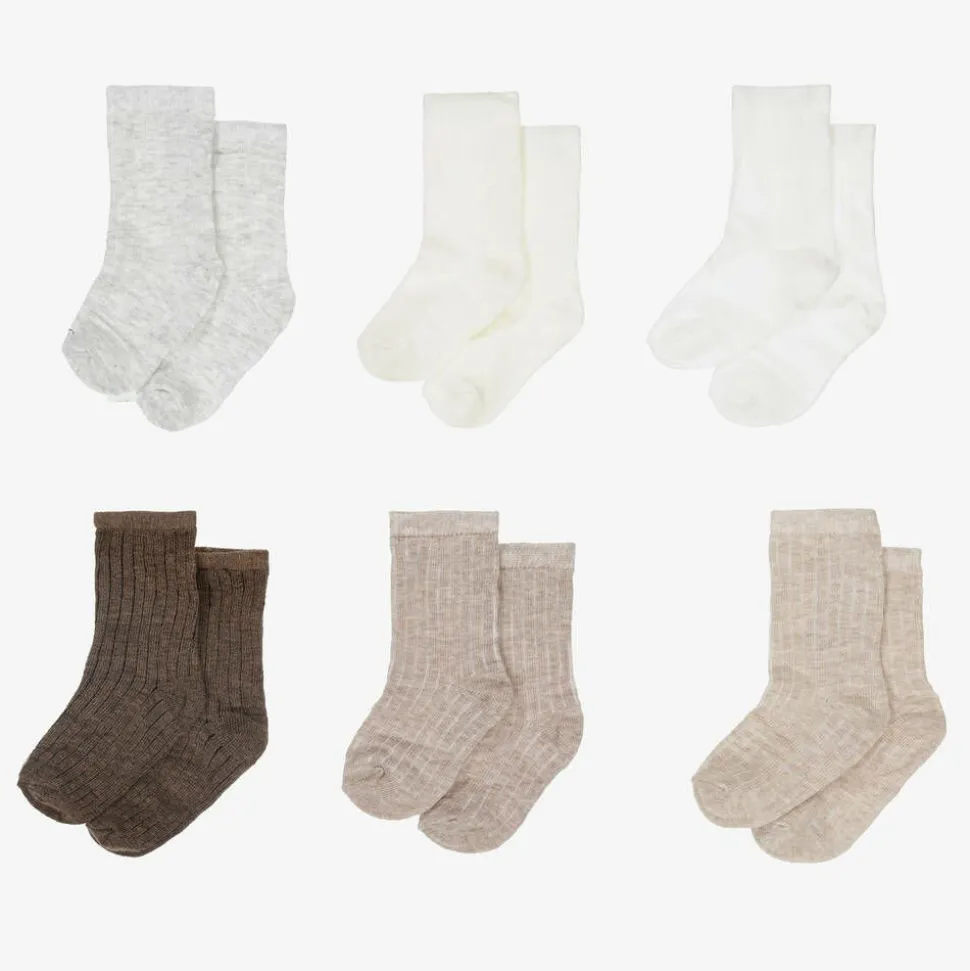 Ivory & Brown Cotton Baby Socks (6 Pack)