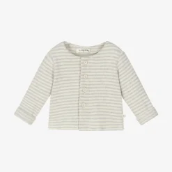 Ivory & Grey Stripe Cotton Baby Cardigan