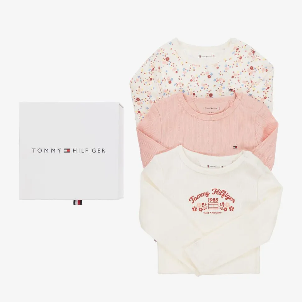 Ivory & Pink Cotton Baby Bodysuits (3 Pack)