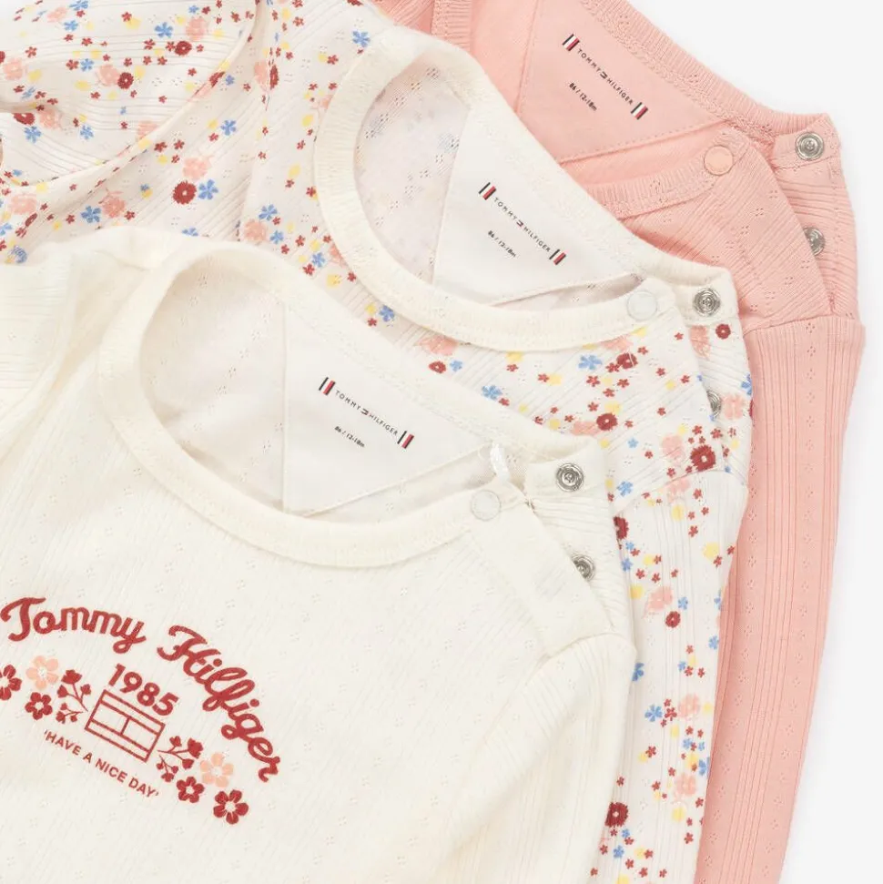 Ivory & Pink Cotton Baby Bodysuits (3 Pack)