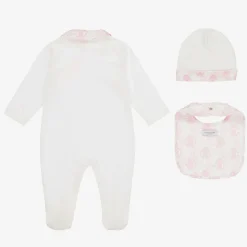 Ivory & Pink Cotton Monogram Babysuit Set