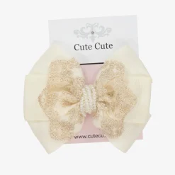 Ivory & Gold Bow Clip (11cm)