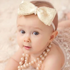 Ivory & Gold Lace Bow Headband