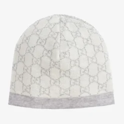 Ivory & Grey Wool GG Baby Hat