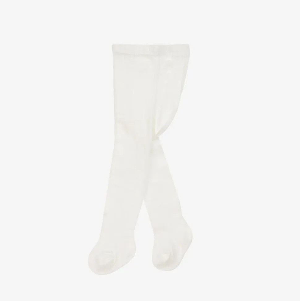 Ivory Cotton Ribbed Baby Tights