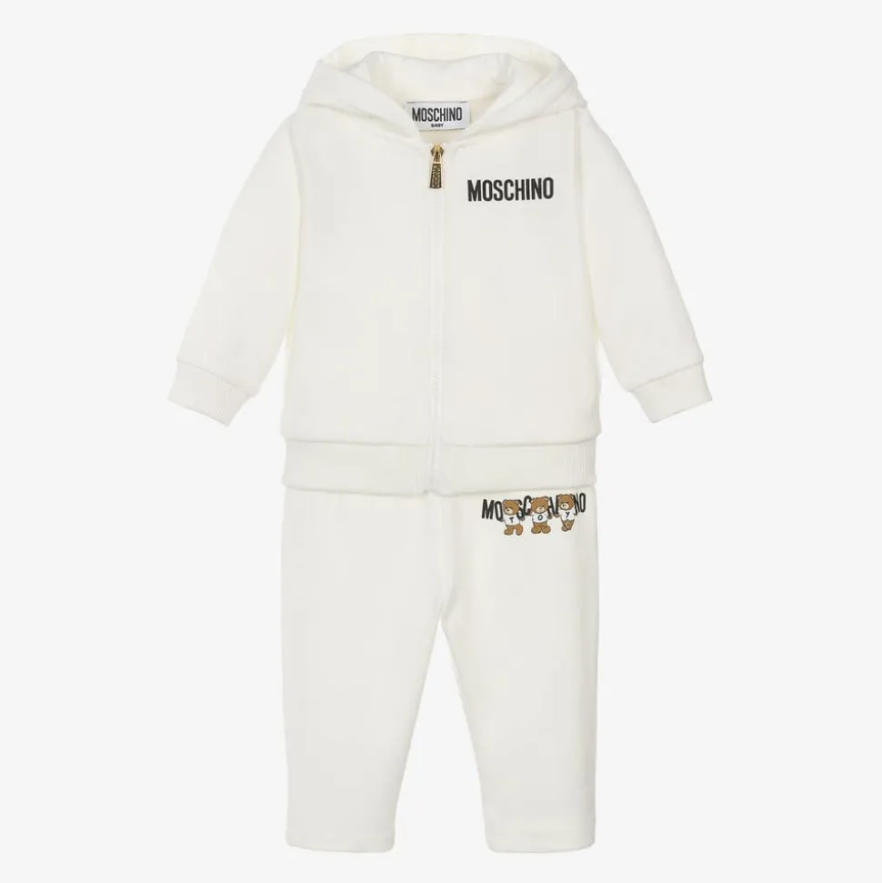 Ivory Cotton Teddy Bear Logo Tracksuit