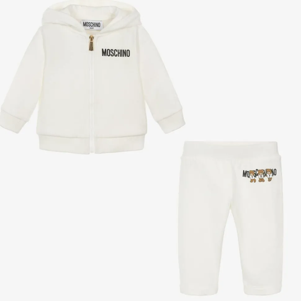 Ivory Cotton Teddy Bear Logo Tracksuit