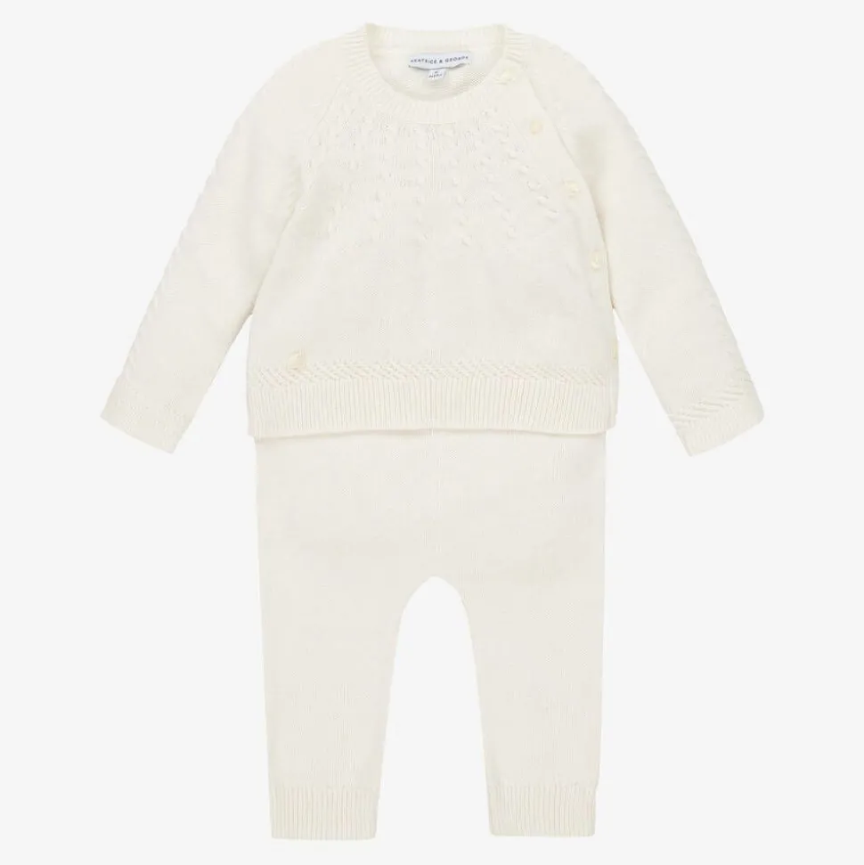 Ivory Knitted Wool & Cotton Trouser Set