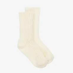 Ivory Ribbed Thermal Wool Socks