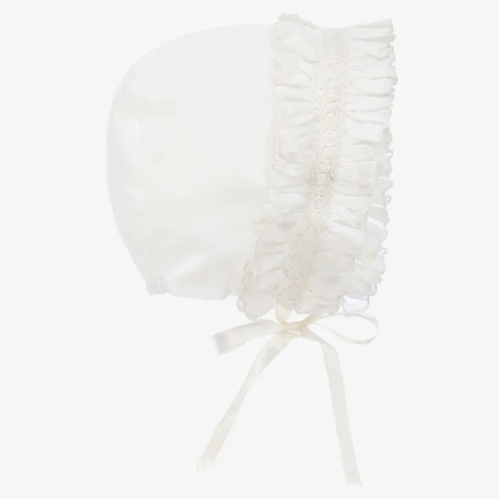 Ivory Smocked Baby Bonnet