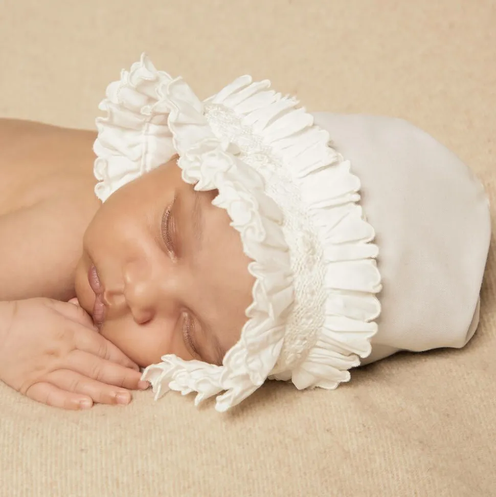 Ivory Smocked Baby Bonnet