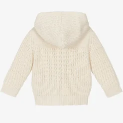 Ivory Wool Knit Hooded Baby Cardigan