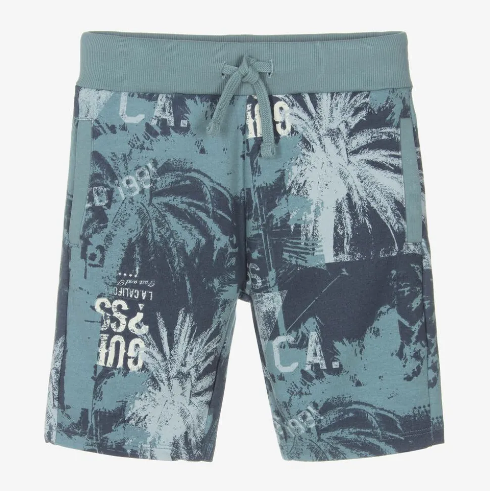 Junior Boys Blue Cotton Palm Tree Shorts