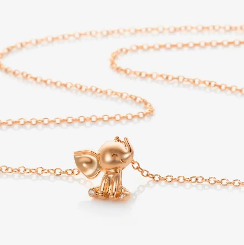 18kt Rose Gold Diamond Elephant Necklace (38cm)