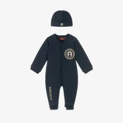 Navy Blue Cotton Babysuit Set