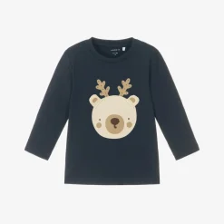 Navy Blue Cotton Christmas Baby Top