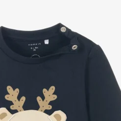 Navy Blue Cotton Christmas Baby Top