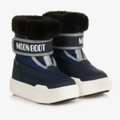 Navy Blue Faux Fur Trim Velcro Boots