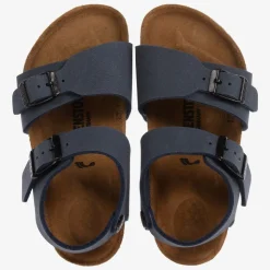 Navy Blue Faux Leather Sandals