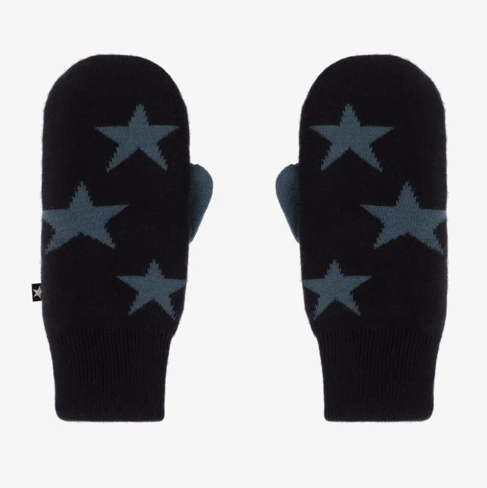 Navy Blue Knitted Star Mittens