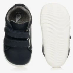 Navy Blue Leather Baby Trainers