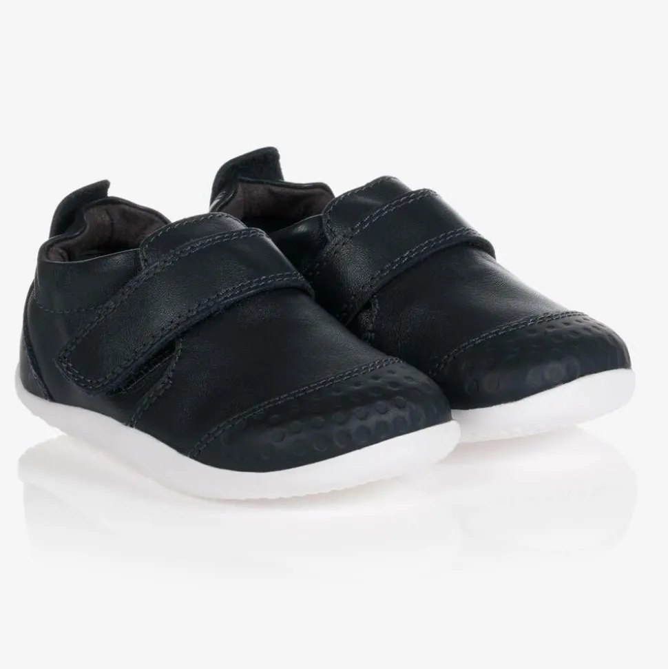 Navy Blue Leather Baby Trainers