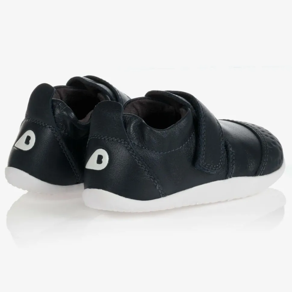 Navy Blue Leather Baby Trainers