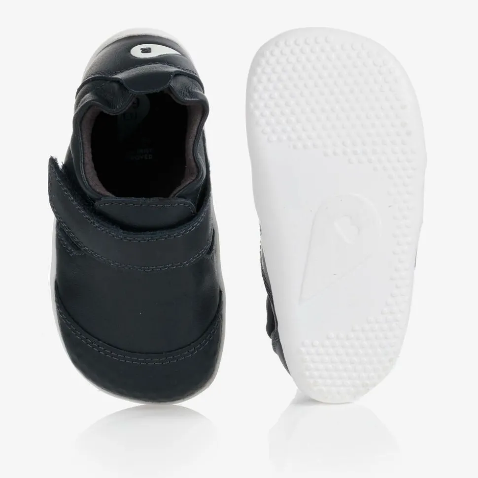 Navy Blue Leather Baby Trainers