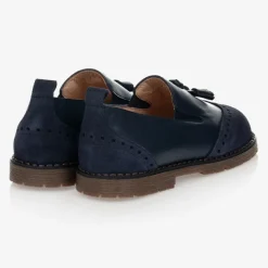 Navy Blue Leather Loafers