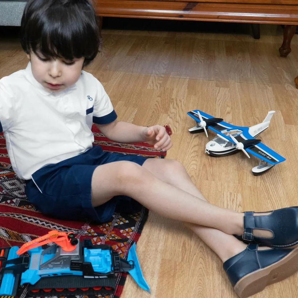 Navy Blue Leather T-Bar Shoes
