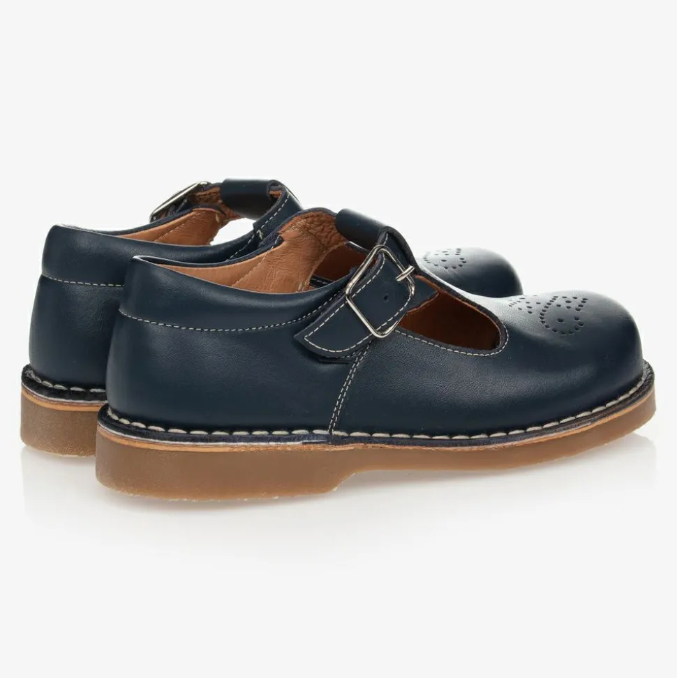 Navy Blue Leather T-Bar Shoes