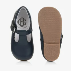 Navy Blue Leather T-Bar Shoes