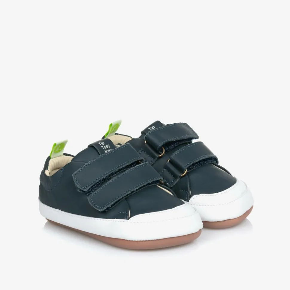 Navy Blue Leather Velcro Trainers