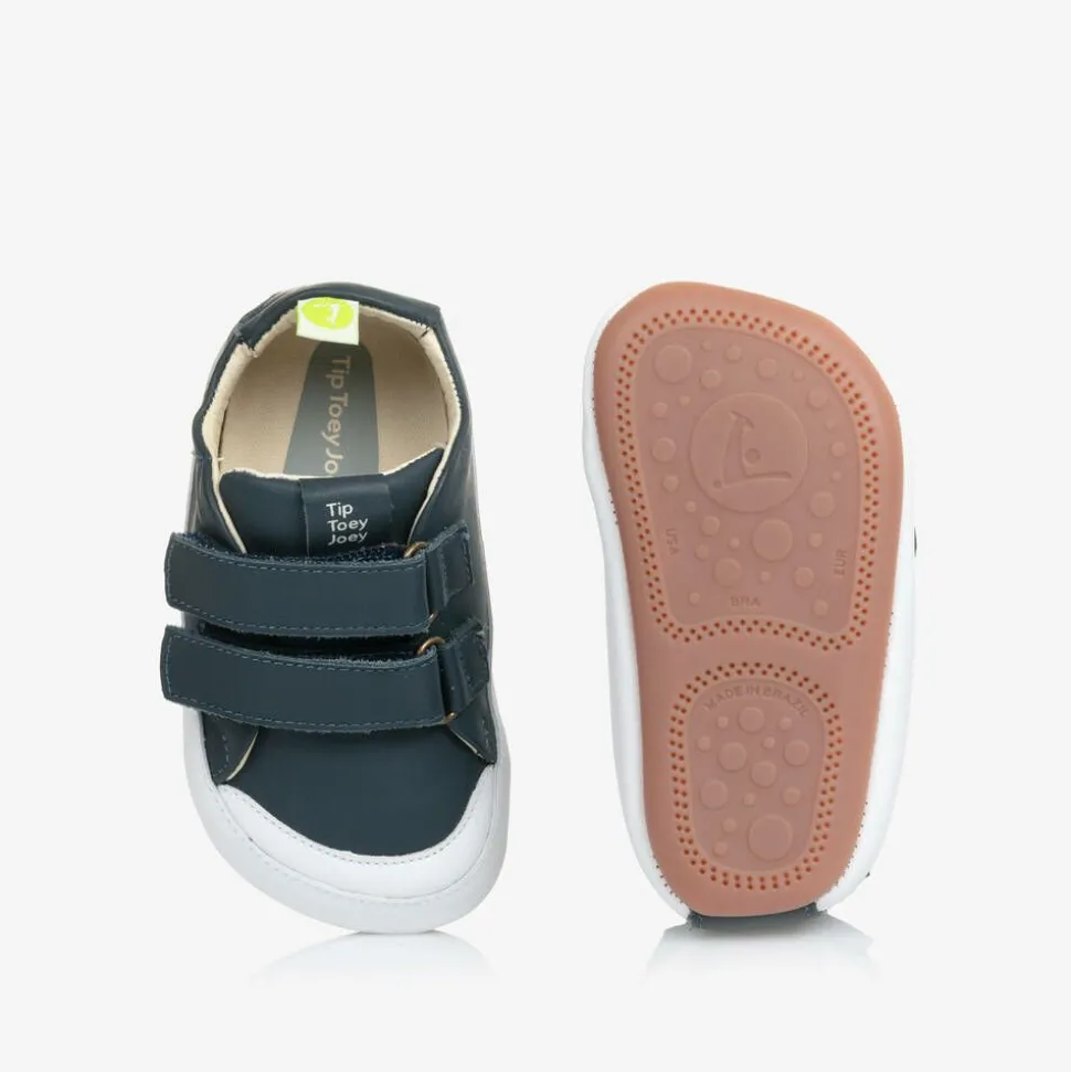 Navy Blue Leather Velcro Trainers