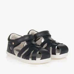 Navy Blue Leather Velcro Sandals