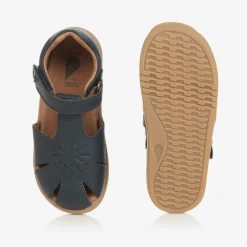 Navy Blue Leather Velcro Sandals