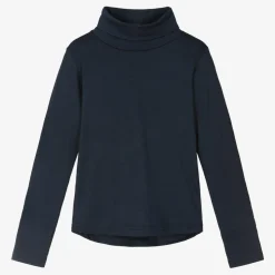 Navy Blue Merino Wool Roll Neck Top