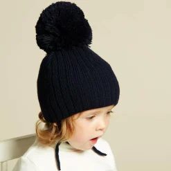 Navy Blue Park Large Pom-Pom Hat
