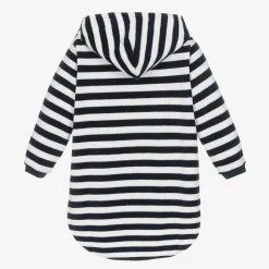 Navy Blue Stripe Cotton Towelling Robe